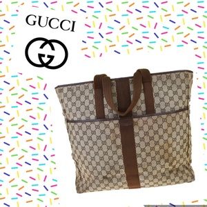 👜 GUCCI Tote Logo Canvas Leather Brown GG Bag